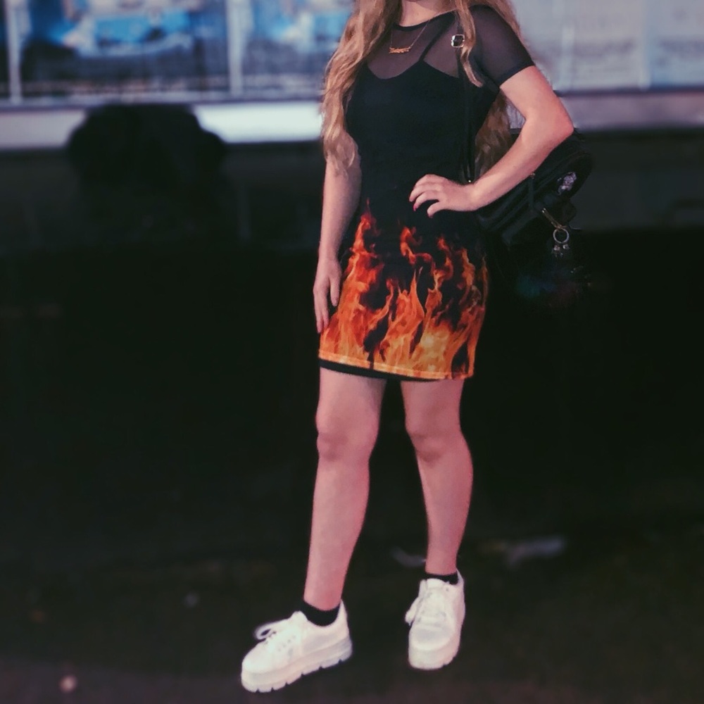 Mesh black flame dress